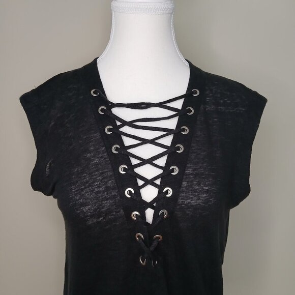 IRO Tissa Lace Up 100% Linen Tank Top Black Size XS - Picture 3 of 5